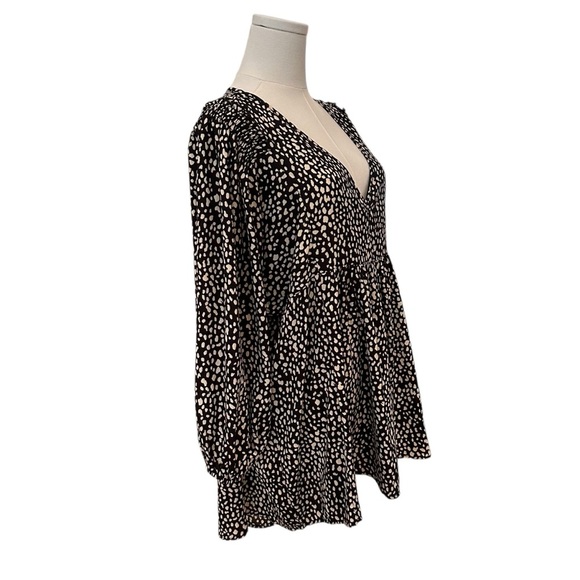 Umgee Women's 1XL Black White Relaxed Plus Babydoll Work Casual Flowy Blouse - Picture 4 of 5